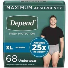 Depend Fresco Protezione Adulto Incontinenza Intimo Uomo XL 68Ct