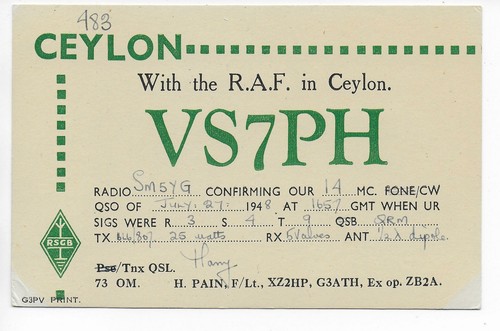 Qsl radio vs7ph royal - qsl, air