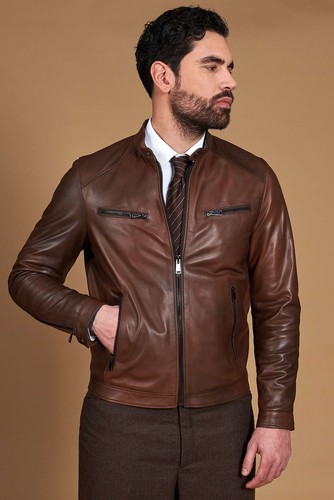 Giacca pelle uomo - pelle, marrone