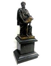 ANTICA SCULTURA BRONZO STATUA J. Gutenberg 40 cm/h  P. J. David BASAMENTO MARMO