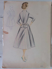 Figurino di moda anni 50-60 disengato e colorato a mano con cartamodello