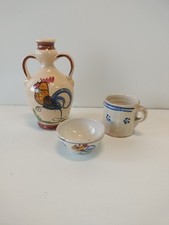 Artigianato Pugliese Brocca+ Bicchiere + Ciotola Dipinte A Mano.