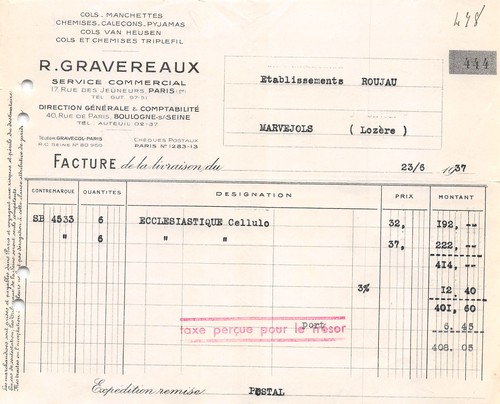 Facture 1937 gravereaux - facture,