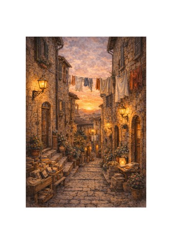 Poster borgo italiano tramonto - borgo,