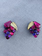 Orecchini A Clip Vintage Plastica Grappolo Di Uva Anni 80