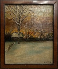 Piccolo Quadro A Impressionista 19. Secolo Paesaggio Invernale Con Neve Golbrig