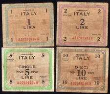 ITALIA 1943 ALLIED MILITARY CURRENCY - Lotto 1/2/5/10 AM Lire Bilingua #S#YEU