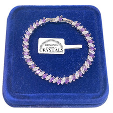 Bracciale Tennis Striscia Viola pl. oro Bianco 18k con Cristalli Zirconi B19