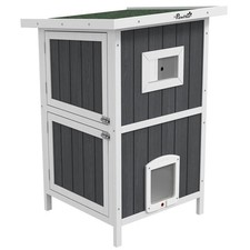 Cuccia in legno per gatti da esterno a 2 livelli con tetto, 60x60x90.5 cm