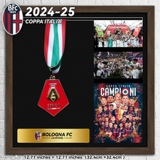 Medaglia calcio 2024-25 Coppa Italia Bologna FC altezza 7,5 cm con cornice grande