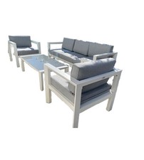 SET DA GIARDINO RIVIERA "HIBISCUS" IN ALLUMINIO BIANCO E GRIGIO CHIARO, 5 SED...