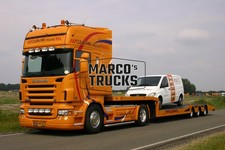 Foto camion Scania R580 trasporto pesante Paesi Bassi arancione CLEANMAT TR #i2cb