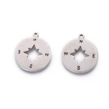 2pz ciondoli rosa dei venti in acciaio inox 18x16mm colore argento scuro bijoux