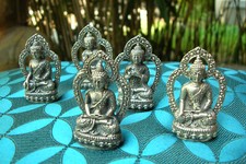 Uno Set! 5x Vecchio Tibet. Miniatura Statua Buddha Diversi Mudras Argento