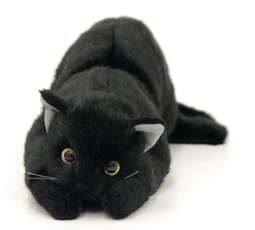 Realistic black cat plush - black,