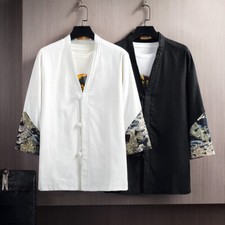 Uomo Cotone Lino Camicia 3/4