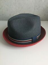 GRACE JAPAN NEW GROSGRAIN TRIMMED STRAW PANAMA FLAT HAT CAP NAVY RED WHITE 