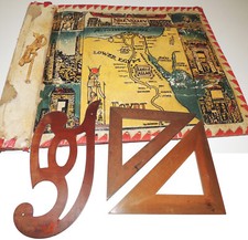Custodia per geometra Egizia+ 3 Squadre in legno-Antique wooden set square 1940s