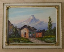 PICCOLO QUADRO PAESAGGIO DIPINTO A MANO OLIO SU TAVOLETTA CON CORNICE 
