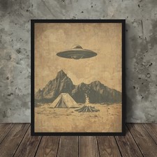 Vintage UFO ALIEN CAMPING Wall