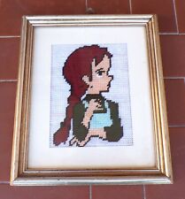 ANNA DAI CAPELLI ROSSI Quadretto RICAMO a mezzo punto quadro cornice