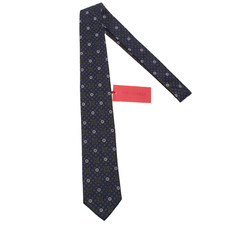 Cravatta collo Tino Cosma nuova con etichetta colore blu con motivo geometrico bianco e verde 100% seta