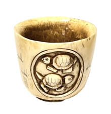 ARTE ORIENTALE CIOTOLINA LAVORATA A MANO CON TARTARUGHE AVORIO VEGETALE