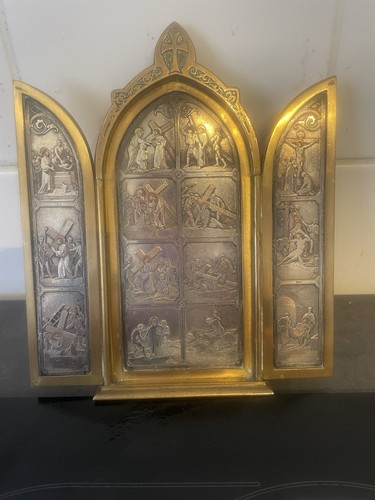 Antique bronze triptych icon - antique,