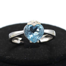 Anello in oro bianco 18K con acquamarina e diamanti vintage anni '80 Italia