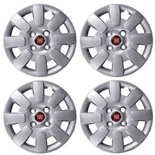 KIT 4 COPRICERCHI BORCHIE COPPE RUOTA LOGO ROSSO FIAT PANDA 2008 R13 RAGGIO 13''
