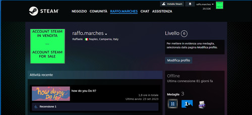 Account steam vendita per - account, in
