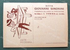 BILIARDO. Fabbrica biliardi ditta Giovanni Simonini di Livorno. Cartolina doppia