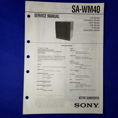 Sony wm40 manuale di - sa-wm40,