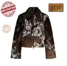 Giacca da donna in vera pelle | Cappotto moda Western in pelle di mucca stampa capelli su mucca