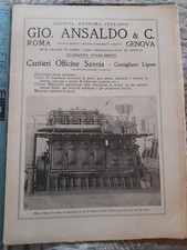 Pubblicità originale 1919 GIO. ANSALDO &C. Cornigliano - Motore Diesel di 450 HP