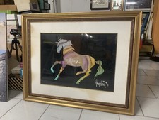 SAGE VERNIS QUADRO TECNICA MISTA FIGURA CAVALLO FIRMATO E CORNICE LEGNO ANNI ‘70