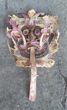 VECCHIA RARA ANTICA MASCHERA RANGDA ANTICA MASCHERA LEGNO SCULTURA 35X30 LING.20