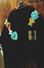  Poncho large uncinetto  fiori  unico fatto a mano oversize blu