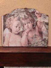 Pannello shabby chic su legno raffigurante due cherubini