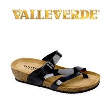 Valleverde Ciabatta Donna Infradito con Zeppa Bassa VG306K Nero Lucido