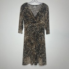 Tiana B. Abito New York UK 8 marrone nero stampa animalier skater maniche a 3/4