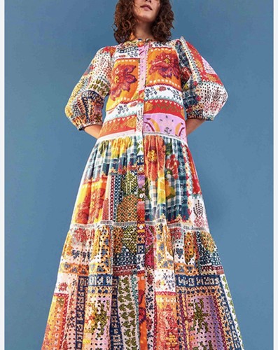 Maxi abito farm rio - rio, patchwork