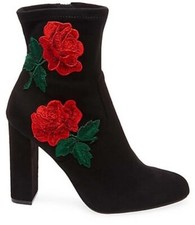 STEVE MADDEN Size 9 Edition NERO CAMOSCIO MICRO CON RICAMO FLOREALE E ZIP