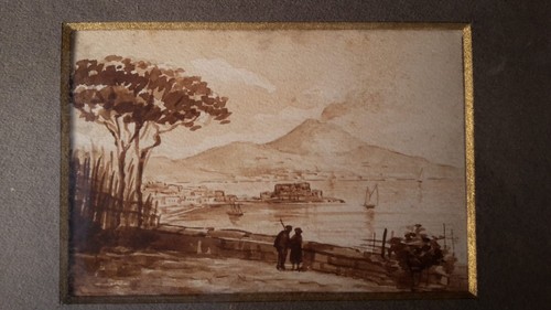 Acquerello veduta vesuvio - acquerello, "veduta