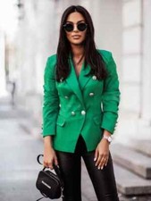 Giacca lunga donna blazer lunga elegante slim ufficio verde P038