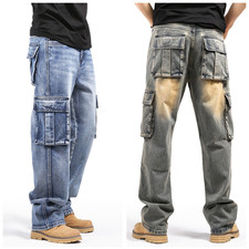 Jeans larghi da uomo hip hop larghi vestibilità vintage cargo denim pantaloni skateboard