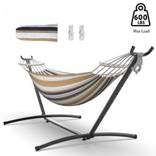 Amaca con Supporto per 2 Persone 600LB Struttura in Acciaio Resistente Portatile Cotone