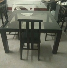 Tavolo Vetro da Pranzo con Sedie Set da Cucina di Sala Metallo Mobili Nero