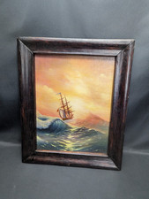 Dipinto olio vintage nave che