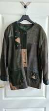 Giacca di pelle * marrone verde * 42 M L * bottoni * applicazioni * cavo